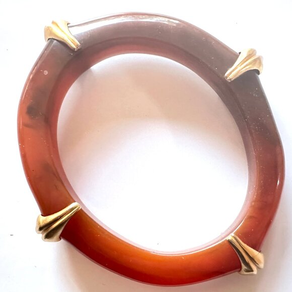 Vintage '80s Liz Claiborne Butterscotch Resin Bangle & Clip-on Earrings — EUC - Picture 9 of 11